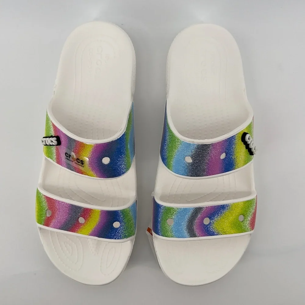 Crocs Classic Spray Tie Dye Two Strap Slide‎ Sandals White Men 11/Women 13 NWT